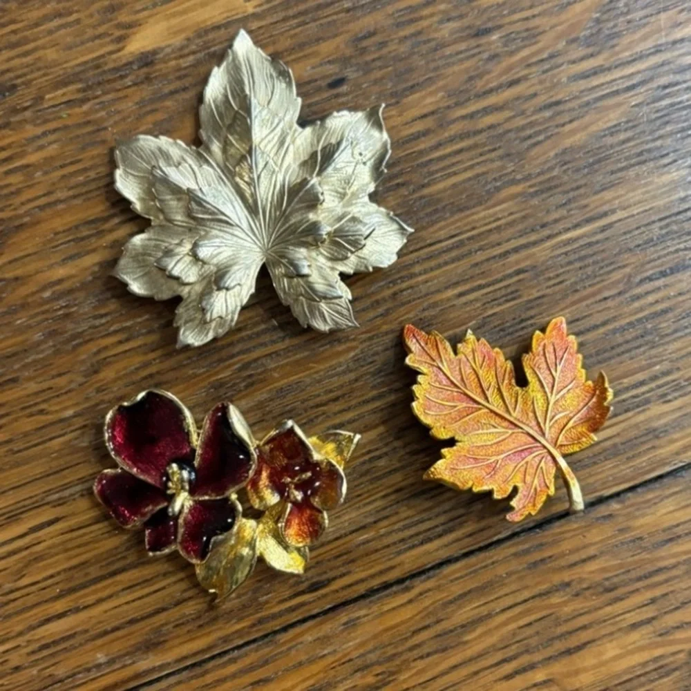 🍁 Vintage Floral & Leaf Pin Set (Set of 3) 🍁